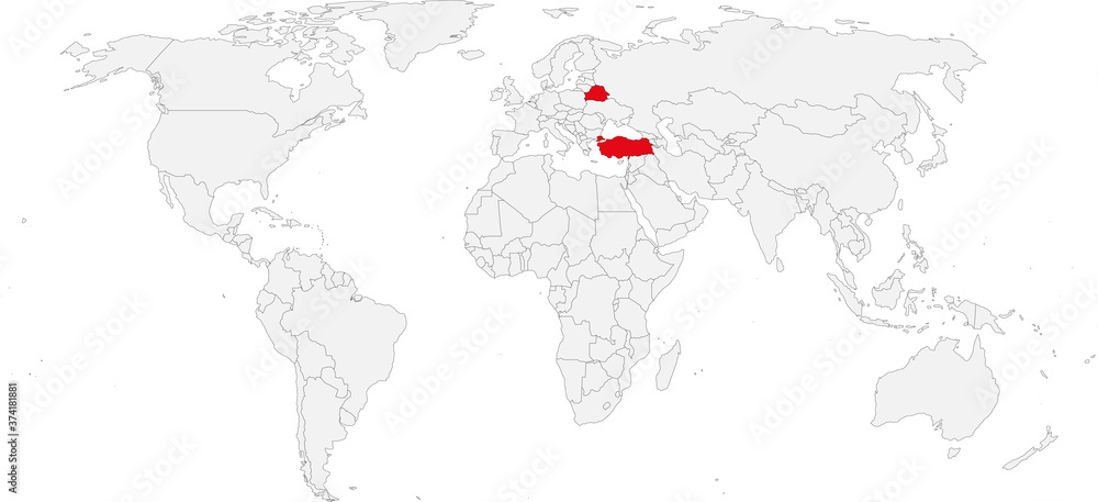 Turkey, Belarus countries isolated on world map. Business concepts and Backgrounds.