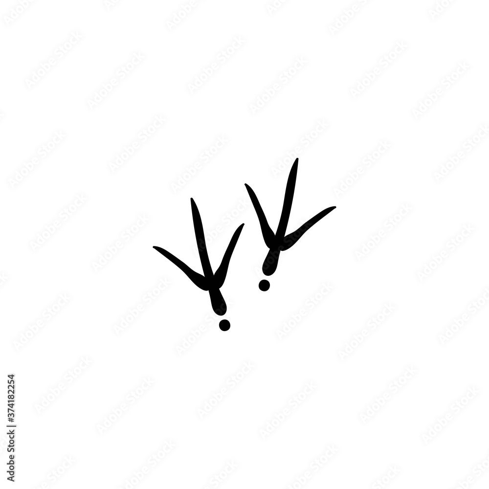 Bird trail vector icon. Turkey trace. Black Bird footprints track Bird trail vector icon. Turkey trace. Black Bird footprints track