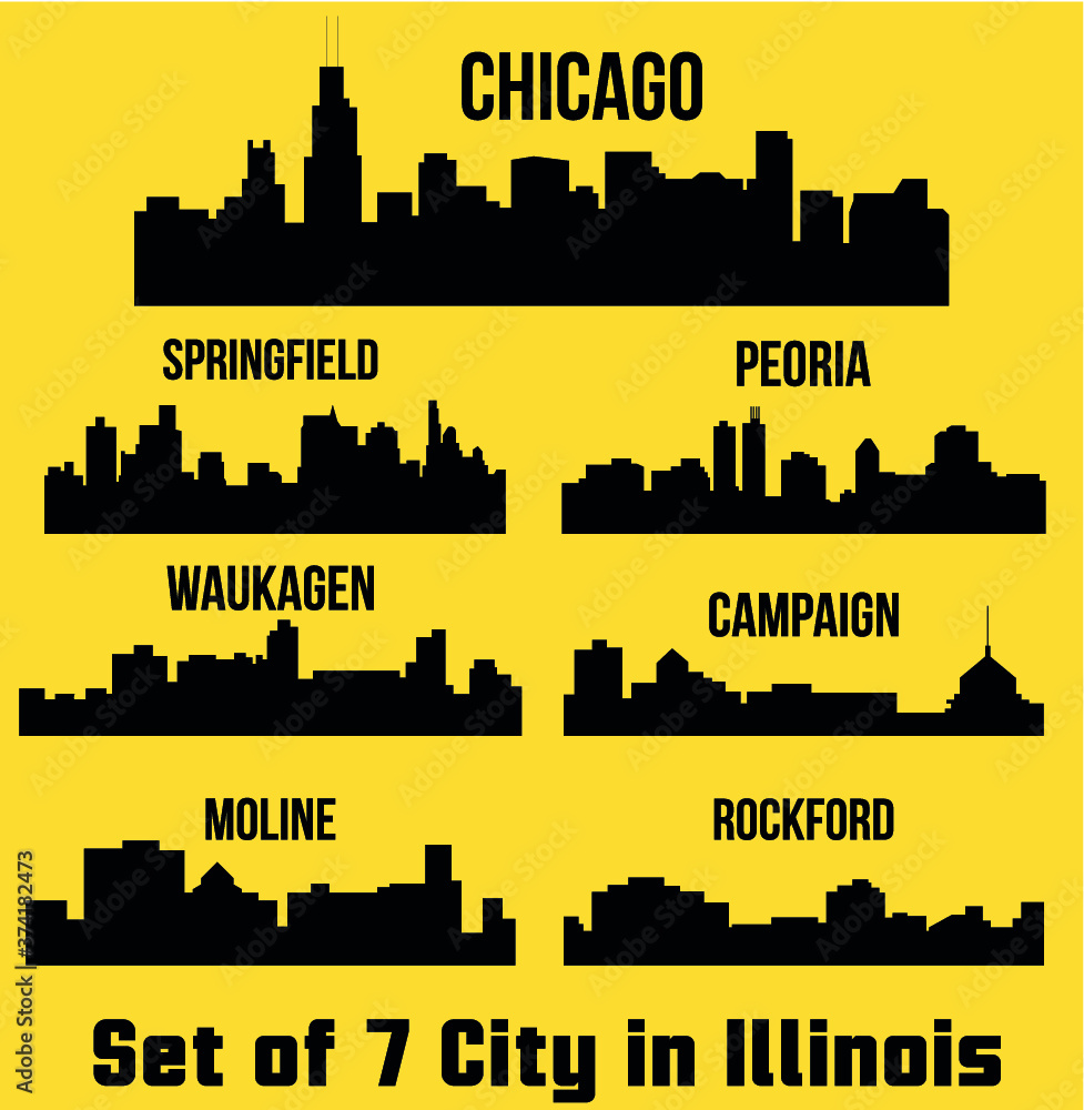 Set of 7 City in Illinois (Chicago, Peoria, Campaign, Waukagen, Rockford, Springfield, Moline) Set of 7 City in Illinois (Chicago, Peoria, Campaign, Waukagen, Rockford, Springfield, Moline)