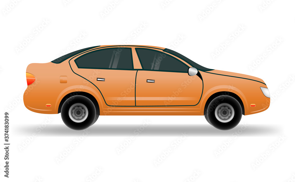 Orange car in flat style. Vehicle branding mockup. Car vector mock-up