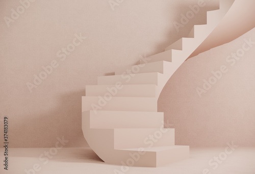 Staircase with steps -podium,stand for shoes, cosmetics product on pastel, light background- 3D,render. Studio with geometric objects. Architectural background for advertising products, presentations.