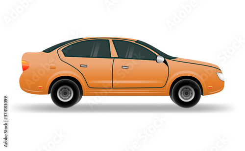 Orange car in flat style. Vehicle branding mockup. Car vector mock-up