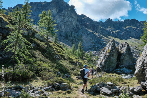 Trekking for the Vercoche lake in Valle D'Aosta, Italy