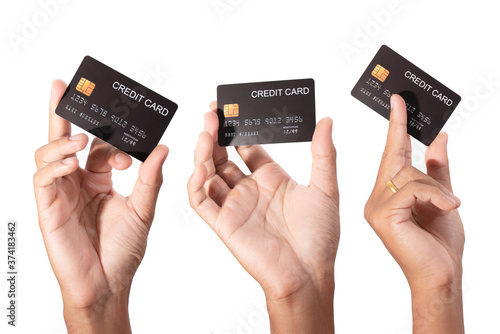 Hand holding credit card isolated on white	