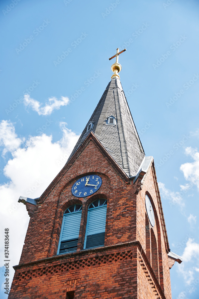 Fototapeta premium Building details of a medieval village church in Grossziethen, Germany.
