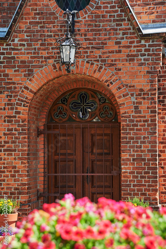 Building details of a medieval village church in Grossziethen, Germany. photo