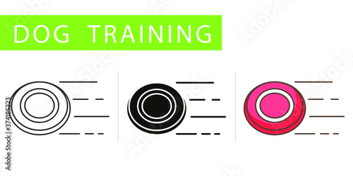 dog traning, icons set, flying disk game