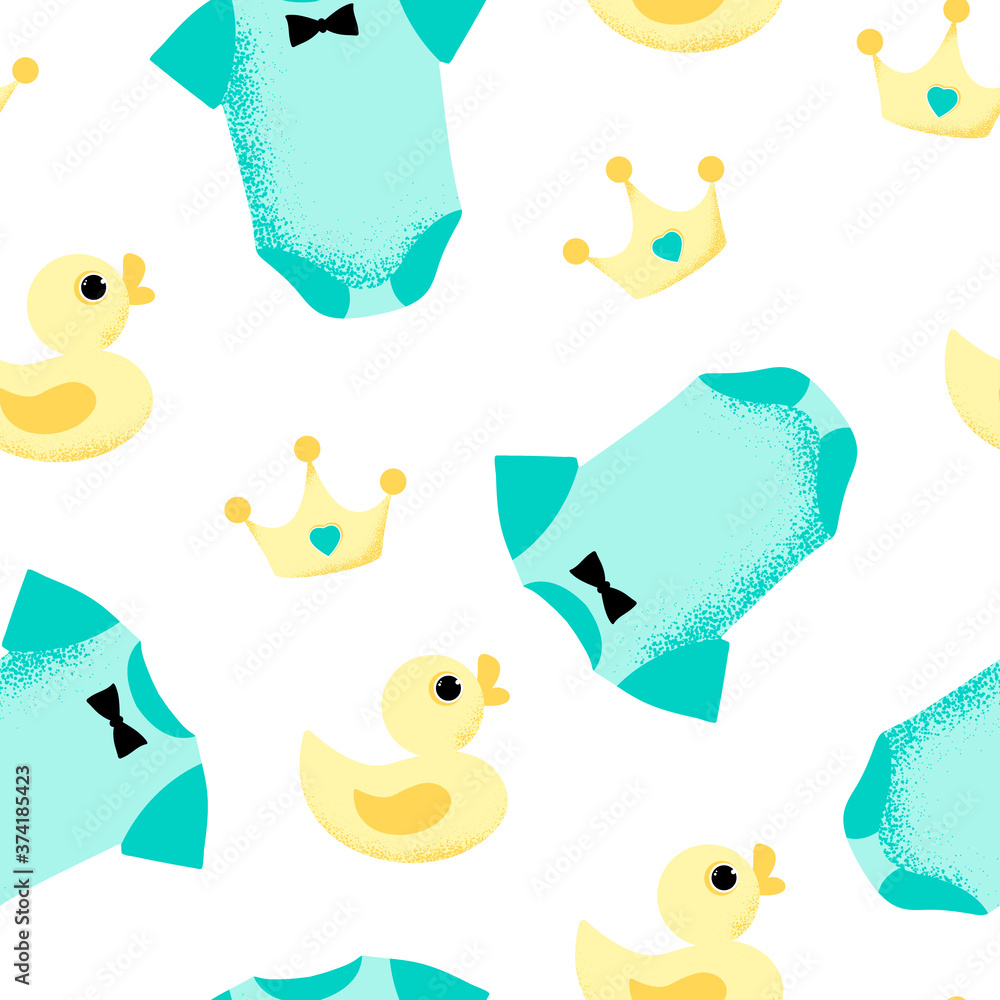 Fototapeta premium Seamless pattern with crown, duck and bodysuit 