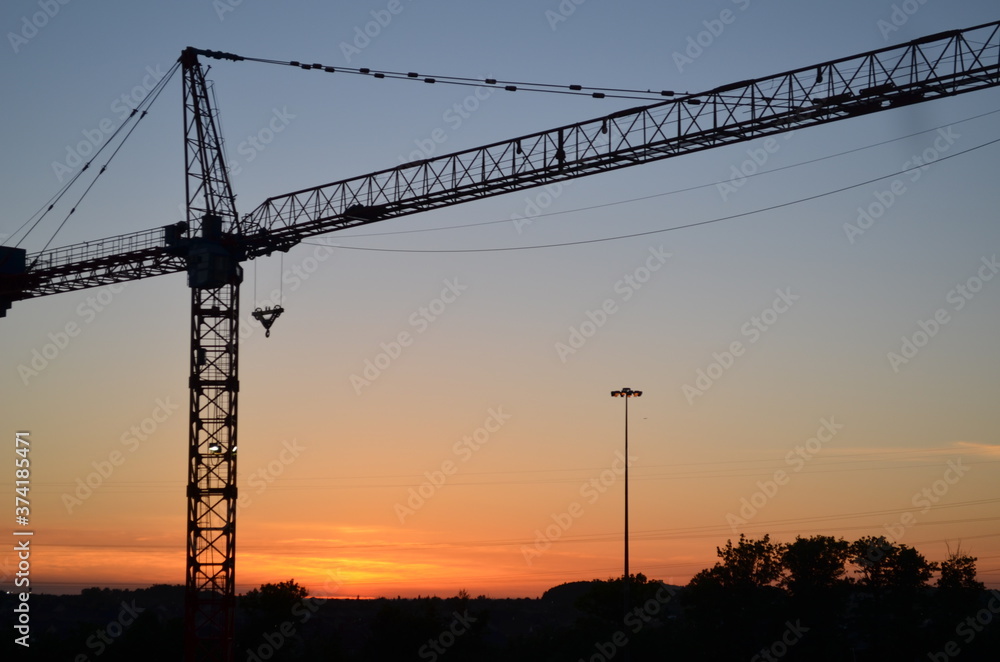 construction site at sunset