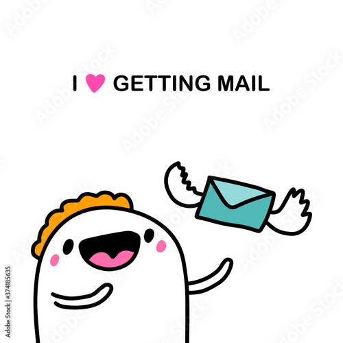 I love getting mail hand drawn vector illustration in cartoon doodle style man happy