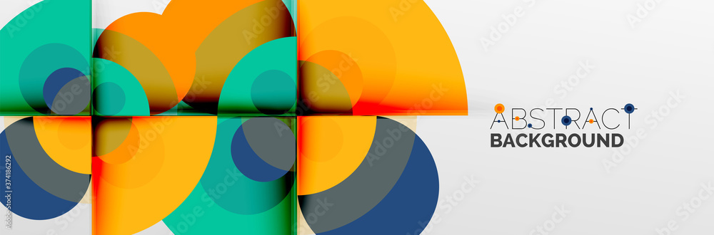 Bright color circles, abstract round shapes and triangles composition with shadow effects. Vector modern geometric design template Bright color circles, abstract round shapes and triangles composition with shadow effects. Vector modern geometric design template