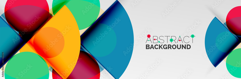 Bright color circles, abstract round shapes and triangles composition with shadow effects. Vector modern geometric design template Bright color circles, abstract round shapes and triangles composition with shadow effects. Vector modern geometric design template