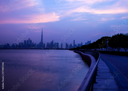 Sunset over a skyline of a beautiful city of Dubai. UAE. photo