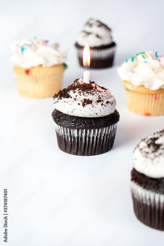 chocolate cupcakes on white background