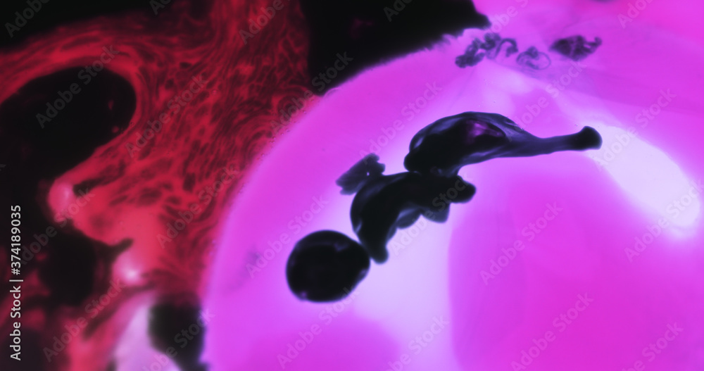 Obraz premium Macro Paint with Neon Color Palette. Oil Mixed with Bright Colourful Dye and Acrylic Paint. Created Shadowy Figure.