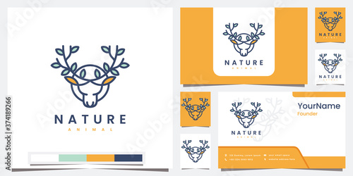 set logo nature animal with line art concept logo design inspiration