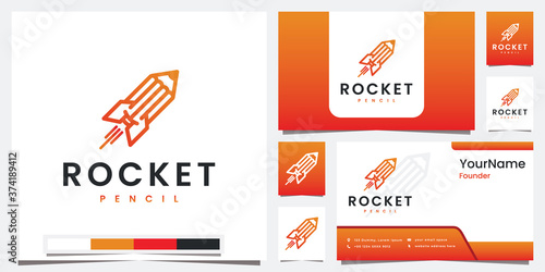 set logo rocket pencil with line art concept logo design inspiration