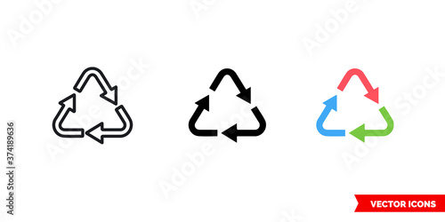 Recycling icon of 3 types color, black and white, outline. Isolated vector sign symbol.