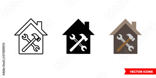 Renovation apartment construction icon of 3 types color, black and white, outline. Isolated vector sign symbol.