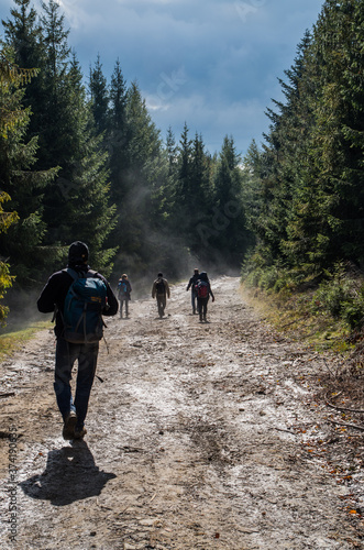 Hiking in the mountains, trail after rain, Turbacz, Gorce, Poland © Arcastardur