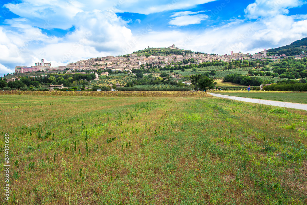 Panorama of Assisi,  in Italy.