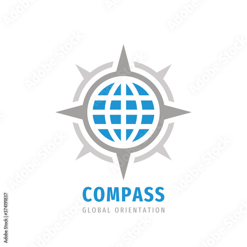 Compass global communication concept icon business logo design. Earth symbol and arrows. Vector illustration. 