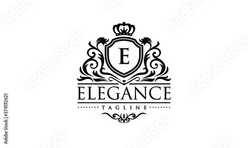 Elegant Black on White Royal Logo - Fancy Letter Initial Crest Design - Elegance Vintage Brand Icon - Luxury Boutique Emblem - Classy Monogram Vector Illustration