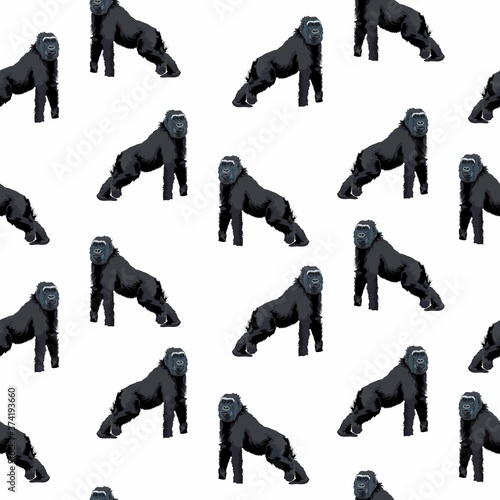 Seamless pattern with monkey gorilla  animals. Illustration on white background.