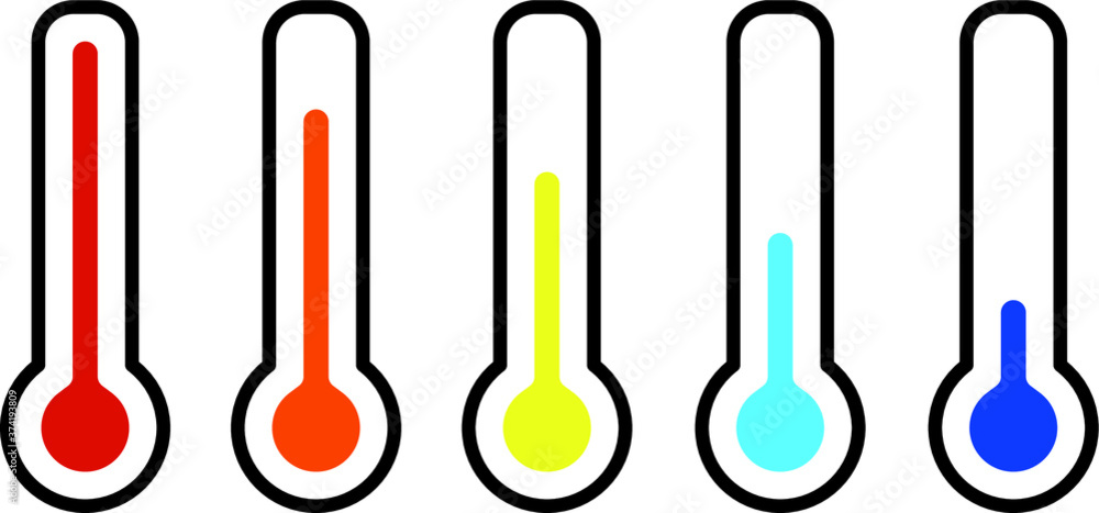 Simple thermometer set of icon in colors. Set temperature with business symbol or concept background. Simple thermometer set of icon in colors. Set temperature with business symbol or concept background.