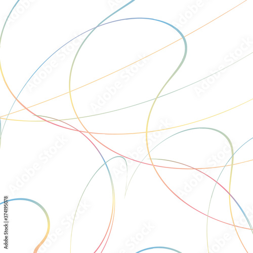 Multi colored wavy lines intertwining on a white background