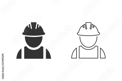 Construction worker vector line icon set on white