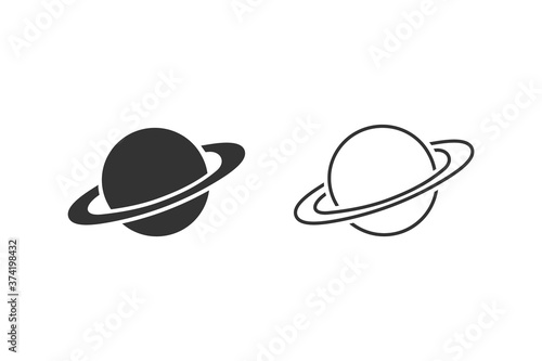 Saturn line icon set in flat style. Planet vector illustration on white isolated background. Galaxy space business concept