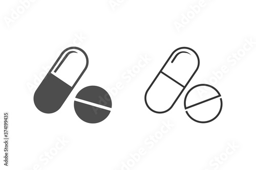 Pill line icon on white. Vector