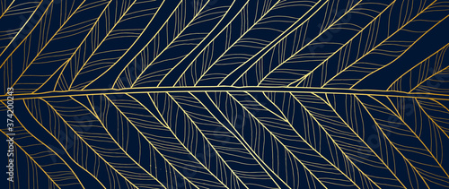 Gold luxury leaf and flower line art background vector, wallpaper and print, house plant, Vector illustration.