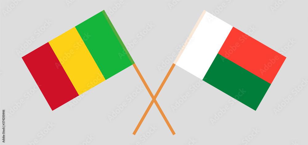 Crossed flags of Mali and Madagascar Crossed flags of Mali and Madagascar