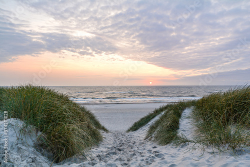Fototapeta Naklejka Na Ścianę i Meble -  View to beautiful landscape with beach and sand dunes near Henne Strand, North sea coast landscape Jutland Denmark