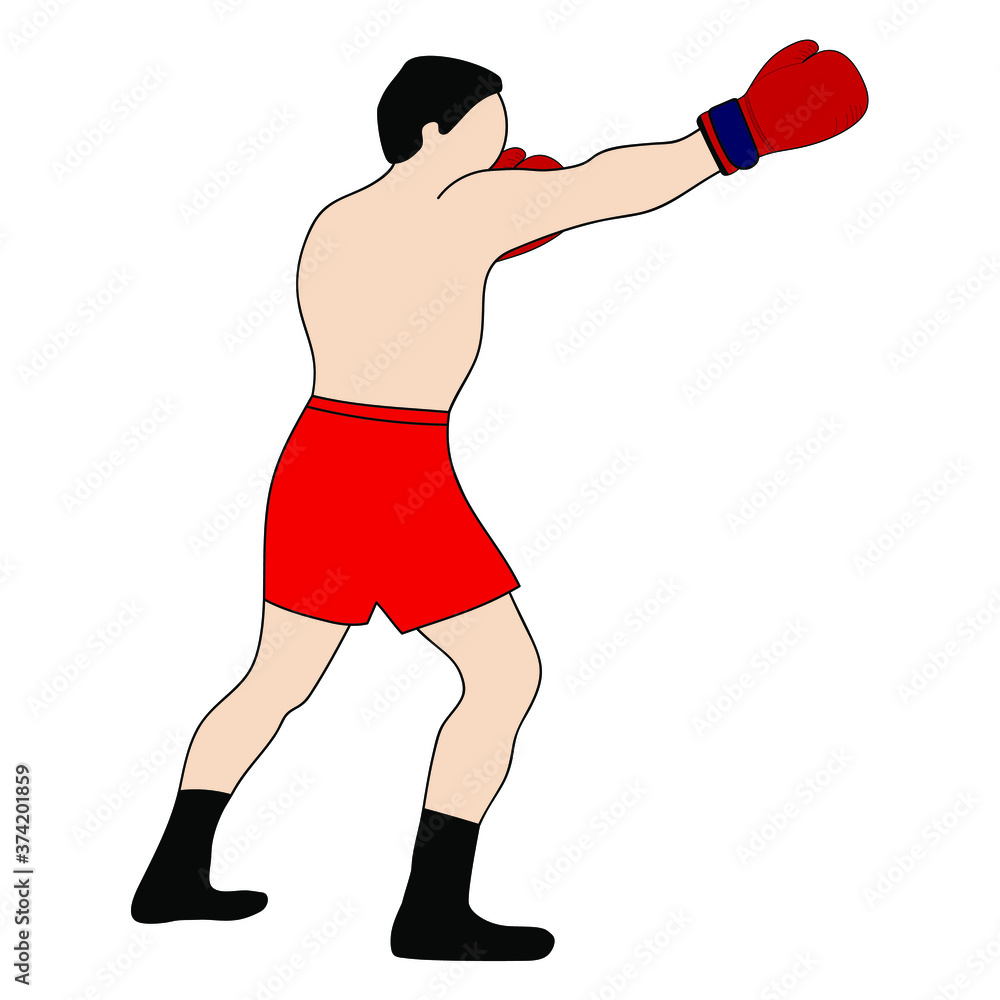 Boxer in red shorts on a white background
