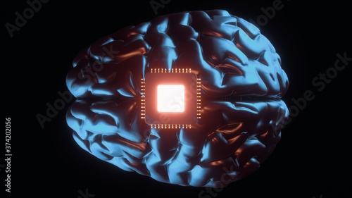 Neuro interface concept 3d illustration. Human brain neurotechnology concept photo