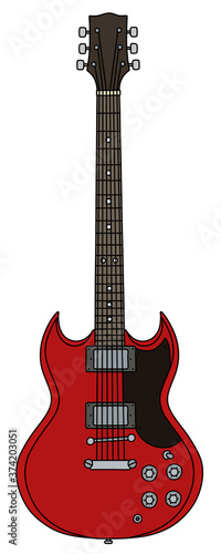 The vectorized hand drawing of a red electric guitar