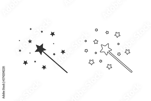 Vector Magic Wand line icon set with star sparkle