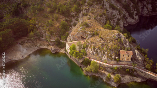 drone view of Lake San Domenico in the municipality of Villalago in the province of Aquila. Abruzzo - Italy photo