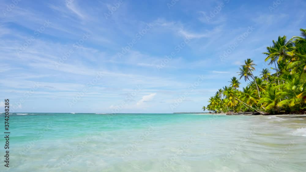 Cuba beach background. Palm trees stand on a turquoise sea under a blue sky on a summer sunny day. Cuba beach background. Palm trees stand on a turquoise sea under a blue sky on a summer sunny day.
