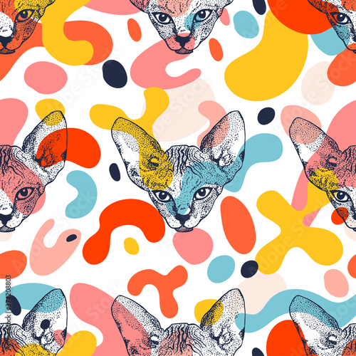 Sphynx Cat Pattern Cartoon Modern Vector