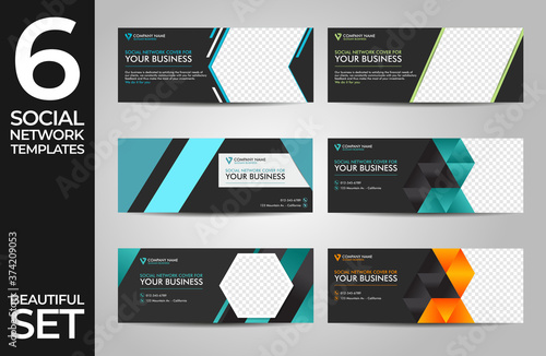 Facebook Cover Set, Web Banner Social Media Design Template Vector EPS 10	
