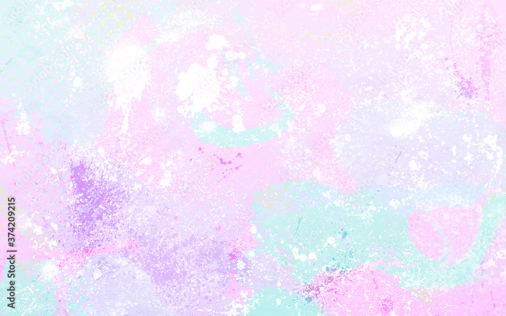 Soft colors digital abstract art background with grungy texture and blots of spray ink effect.