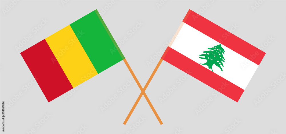 Crossed flags of Mali and Lebanon