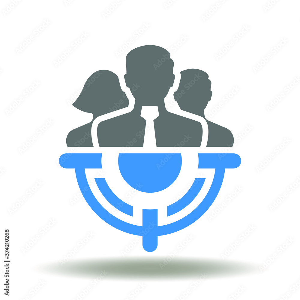 Business people team with aim icon vector. Recruitment Logo. Talent Search Symbol. Goal teamwork, success work, brainstorming hr sign. Business people team with aim icon vector. Recruitment Logo. Talent Search Symbol. Goal teamwork, success work, brainstorming hr sign.
