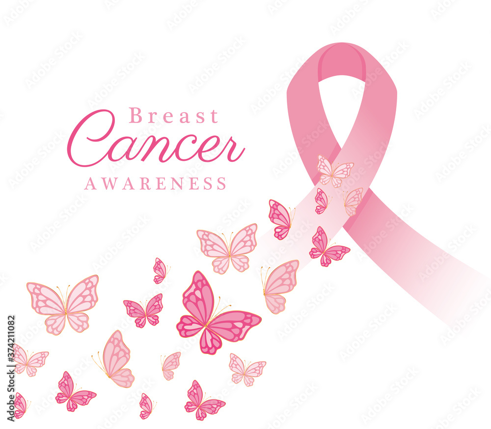 pink ribbon with butterflies of breast cancer awareness design, campaign and prevention theme Vector illustration