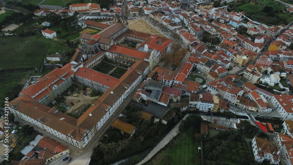 Aerial view of Alcobaca Monastery in Portugal.. UNESCO World Heritage Site