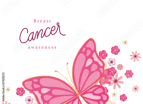 pink butterfly with flowers of breast cancer awareness design, campaign and prevention theme Vector illustration © grgroup